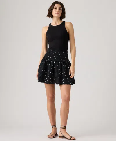 Levi's Women's Mid Rise Smocked Cotton Mini Skirt In Black