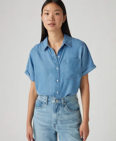 Levi's Women's Oakley Short-sleeve Button Down Shirt In Blue