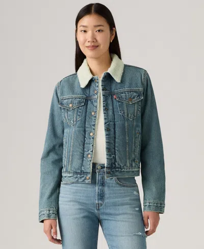 Levi's Women's Original Denim Trucker With Sherpa Lining In Blue
