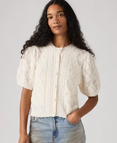 Levi's Pauline Pointelle Short Sleeve Cardigan In White