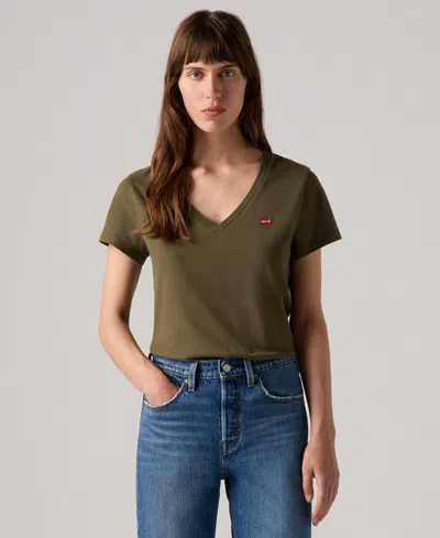 Levi's Women's Perfect Cotton V-neck Short-sleeve T-shirt In Green