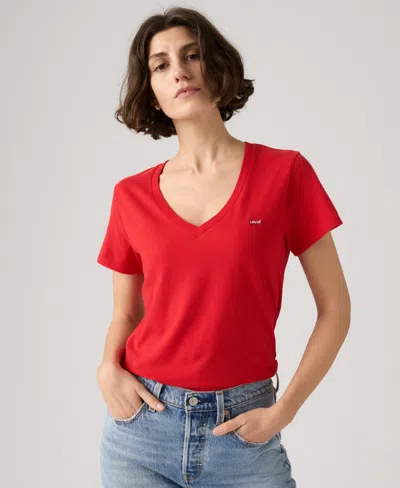 Levi's Women's Perfect Cotton V-neck Short-sleeve T-shirt In Red