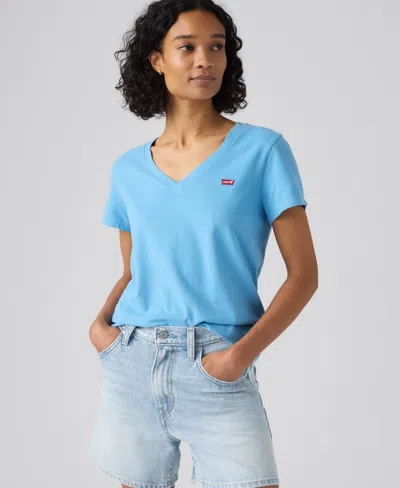 Levi's Women's Perfect Cotton V-neck Short-sleeve T-shirt In Blue