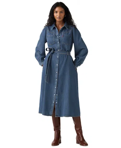 Levi's Women's Point Collar Long-sleeve Dress In Blue