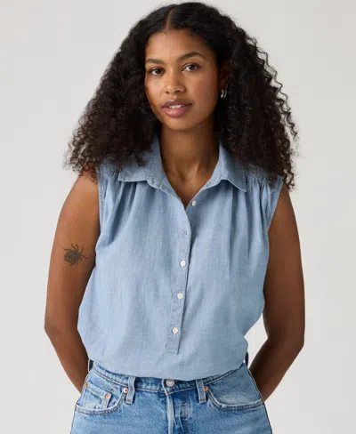 Levi's Women's Point Collar Relaxed-fit Top In Blue