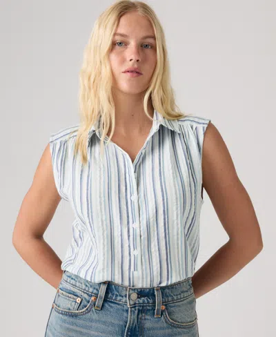 Levi's Women's Point Collar Relaxed-fit Top In Blue