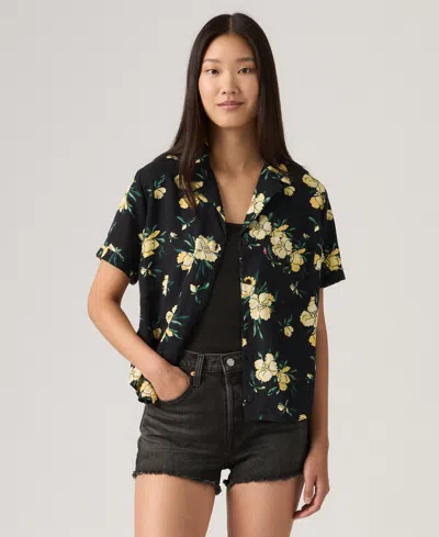 Levi's Women's Printed Short-sleeve Camp Shirt In Black