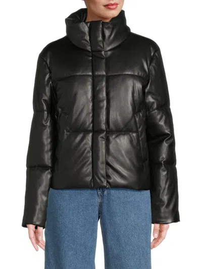 Levi's Women's Quilted Faux Leather Puffer Jacket In Black