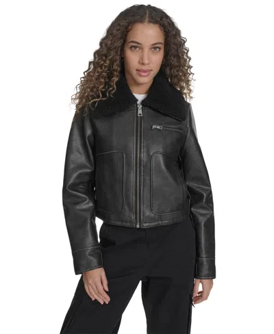 Levi's Women's Regular Faux Leather Aviator Jacket In Black