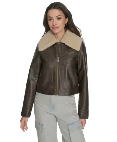 Levi's Women's Regular Faux Leather Aviator Jacket In Brown