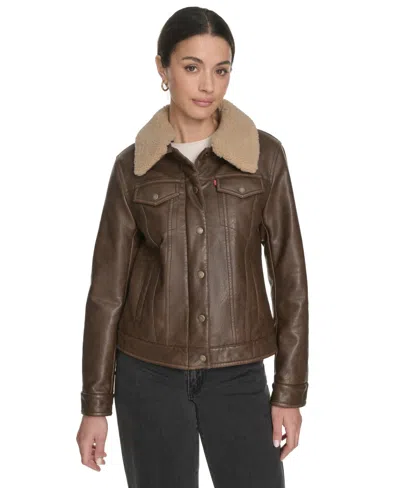 Levi's Women's Regular Faux Leather Trucker Jacket In Brown
