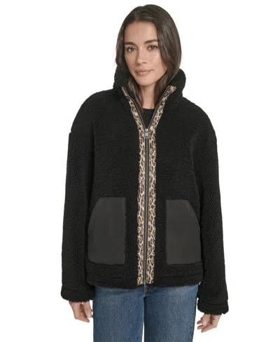 Levi's Women's Regular Stand Collar Sherpa Teddy Jacket In Black