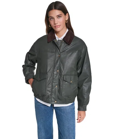 Levi's Women's Relaxed Dad Bombel85 Waxed-cotton Corduroy-collar Jacket In Dark Olive