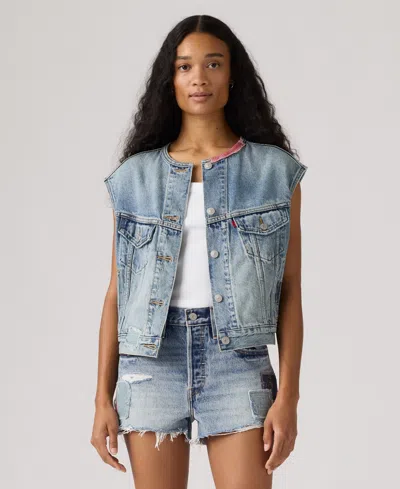 Levi's Women's Relaxed-fit Sleeveless Trucker Jacket In Blue