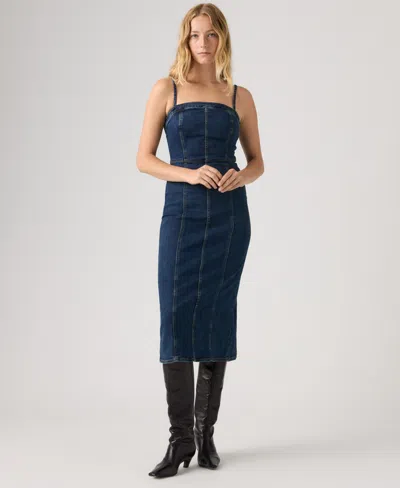 Levi's Panelled Bustier Midi Dress In Blue