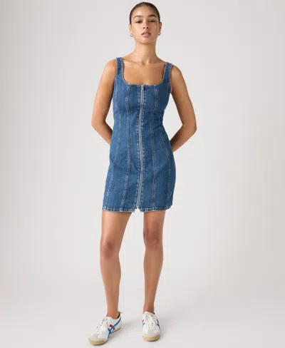 Levi's Women's Seamed Figure Hugging Slim Fit Square Neck Cotton Dress In Blue