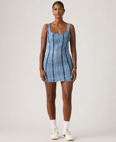 Levi's Women's Seamed Figure Hugging Slim Fit Square Neck Cotton Dress In Blue
