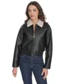 Levi's Faux Leather Bomber Jacket With Sherpa Collar In Black