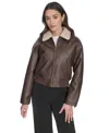 Levi's Faux Leather Bomber Jacket With Sherpa Collar In Brown