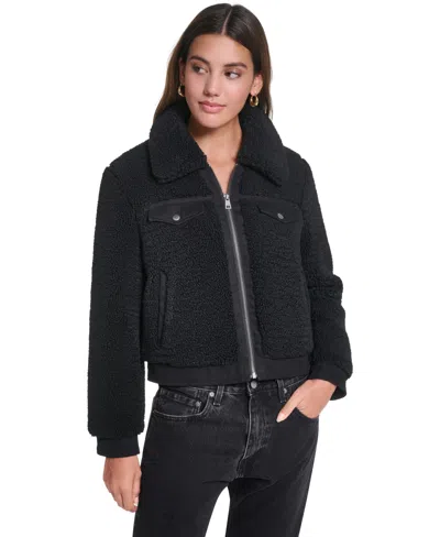 Levi's Fleece & Denim Bomber Jacket In Black