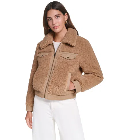 Levi's Fleece & Denim Bomber Jacket In Brown