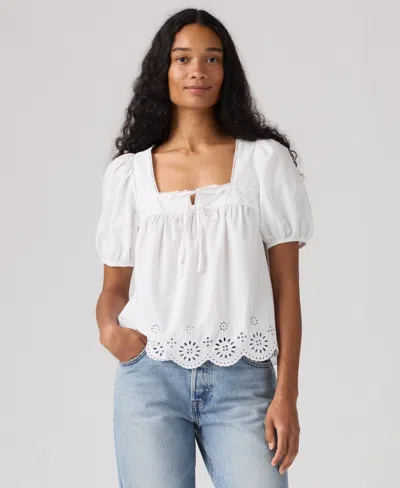 Levi's Darling Short Sleeve Cutwork Blouse In White