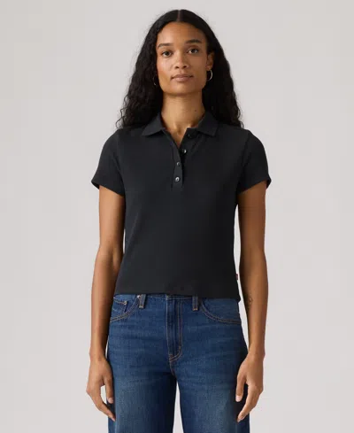 Levi's Women's Short-sleeve Ribbed Polo Shirt In Gray