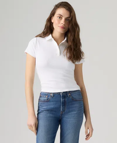Levi's Women's Short-sleeve Ribbed Polo Shirt In White
