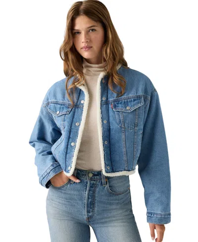 Levi's Women's Shrunken '90s Cropped Sherpa-lined Denim Jacket In Blue