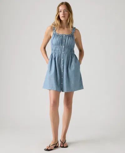 Levi's Women's Vera Waisted Square Neck Cotton Mini Dress In Blue