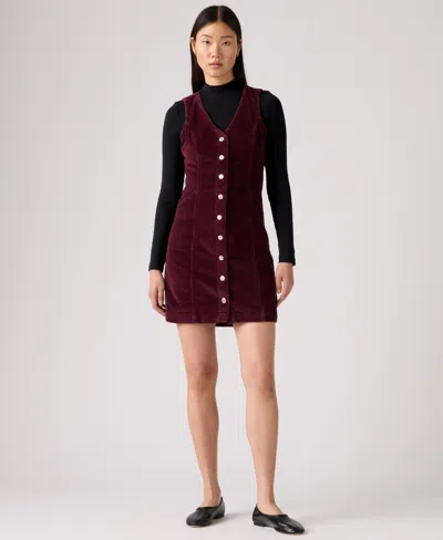 Levi's Women's Vianna Denim Button-front Vest Dress In Burgundy