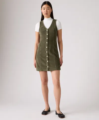 Levi's Women's Vianna Denim Button-front Vest Dress In Green