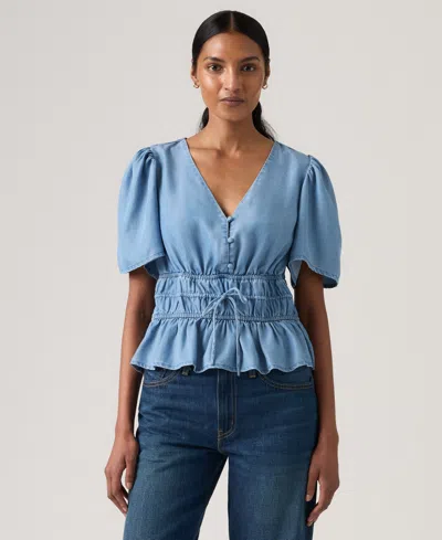 Levi's Ryan Short-sleeve Crepe Blouse In Blue