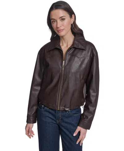 Levi's Women's Western Yoke Bubble Hem Bomber Jacket In Dark Brown