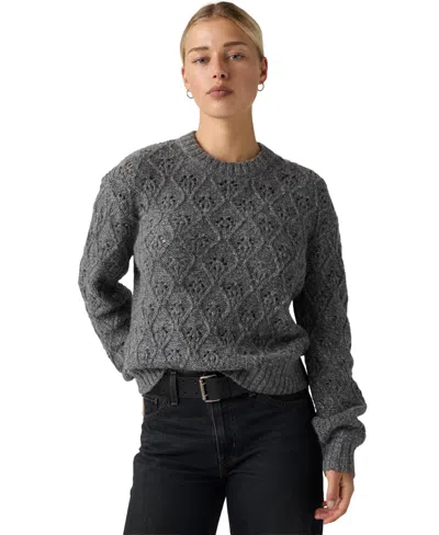 Levi's Women's Zoe Pointelle Long-sleeve Crewneck Sweater In Gray