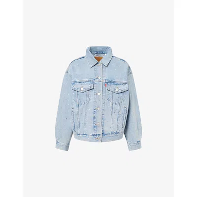 Levi's Womens Blue 90s Rhinestone-embellished Denim Trucker Jacket Xs In Multi