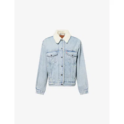 Levi's Womens Morning Sun 90s Sherpa Padded-sleeves Denim Jacket