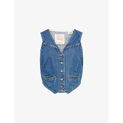 Levi's Womens Big Yikes Braided-trim Denim Vest