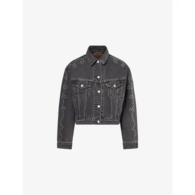Levi's Womens Black Studded Shrunken 90's Denim Jacket Xs In Gray