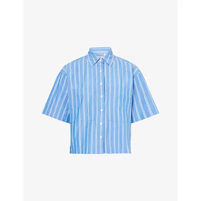 Levi's Womens Blue Harlie Short-sleeve Cropped Cotton Shirt