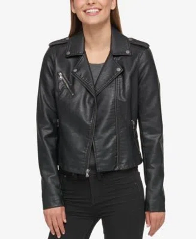 Levi's Levis Womens Classic Faux Leather Asymmetrical Moto Jacket In Black