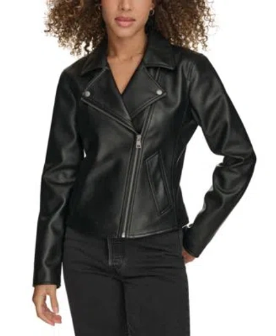 Levi's Levis Womens Faux Leather Asymmetric Zip Moto Jacket In Black