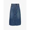 Levi's Womens Hinged Heart High-rise A-line Deconstructed Denim Midi Skirt