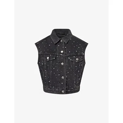 Levi's Womens Black 90s Shrunken Rhinestone-embellished Denim Trucker Vest Xs