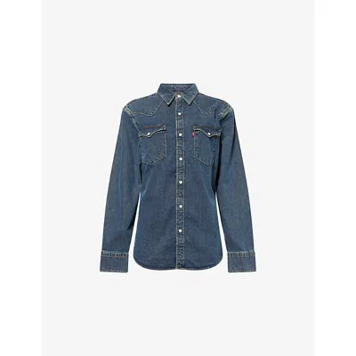 Levi's Womens Freeport Blue Black Barstow Western Denim Shirt Xl
