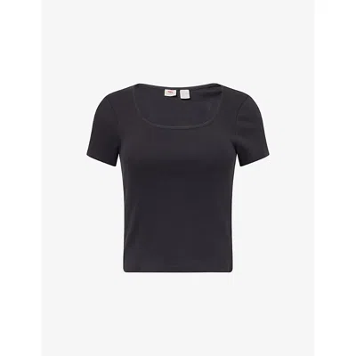 Levi's Womens Black Essential Square-neck Ribbed Cotton Top