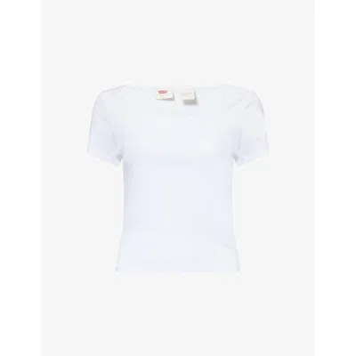 Levi's Womens White Essential Square-neck Ribbed Cotton Top