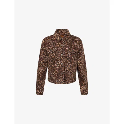 Levi's Womens Khaki Leopard-print Denim Trucker Jacket Xs In Brown