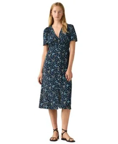 Levi's Womens Paola V Neck Button Front A Line Midi Dress In Blue