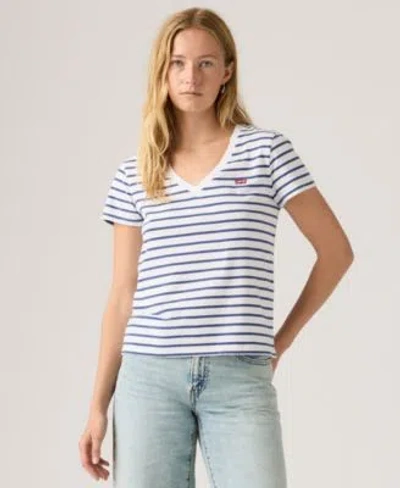 Levi's Levis Womens Perfect Cotton V Neck Short Sleeve T Shirt In Blue